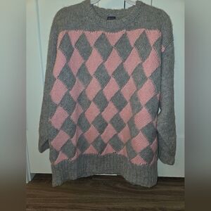 Southern Garments Home Made Pink & Gray Diamond Knit Sweater